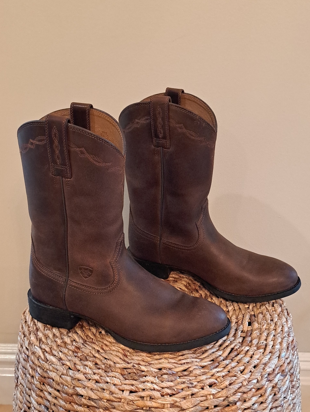 Ariat Mens Heritage Roper Dark Brown Leather Cowboy/Western Pull-On Boots 8.5D